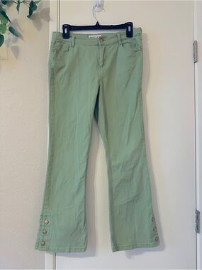 Beautees Light Green Girls Flare Pants with Hem Snaps